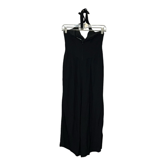 Madewell Crop Straight Wide-Leg Halter Jumpsuit Solid Black Soft Drapery Pocket - Picture 3 of 8